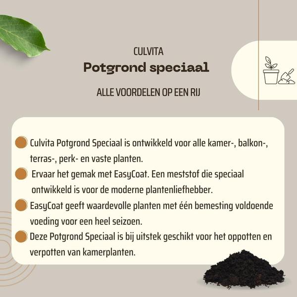 Culvita - Potgrond speciaal met 6 maanden voeding 40 liter - Premium grond voor kamerplanten & buitenplanten - inclusief EasyCoat plantenvoeding  BotanicBridge