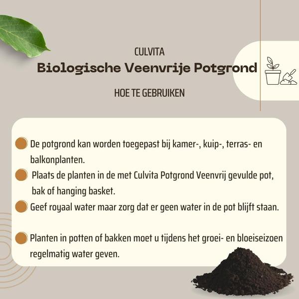 Culvita - Biologische Veenvrije potgrond 40 liter - Potgrond voor kamerplanten & buitenplanten - inclusief organische meststof  BotanicBridge